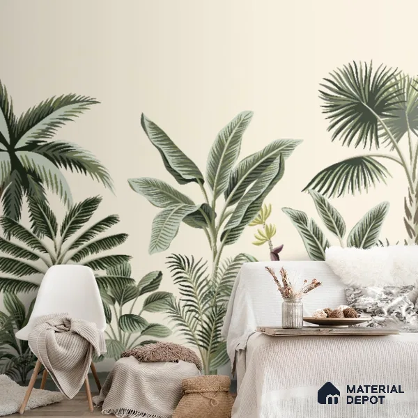 701912 - Light Green Trees in Tropical Room Wallpaper Indrani Series Canvas Tropical Design (Customised Size Wallpaper )
