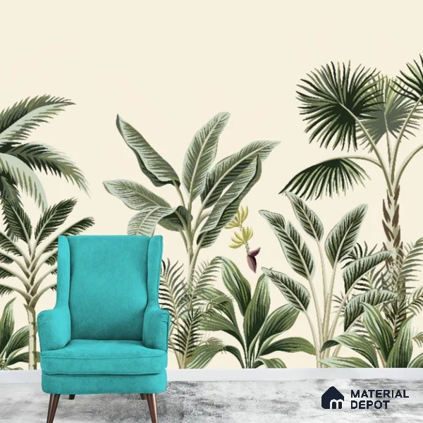 701912 - Light Green Trees in Tropical Room Wallpaper Indrani Series Canvas Tropical Design (Customised Size Wallpaper )
