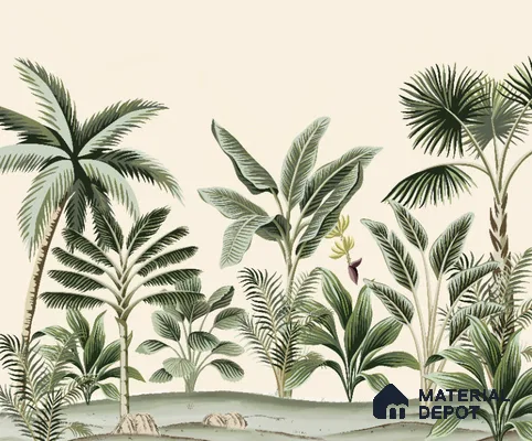 701912 - Light Green Trees in Tropical Room Wallpaper Indrani Series Canvas Tropical Design (Customised Size Wallpaper )