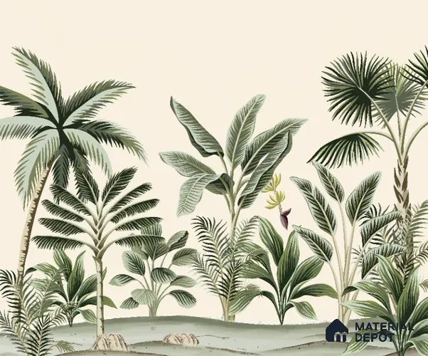 Light Green Trees in Tropical Room Wallpaper Indrani Series Handmade Tropical Design (Customised Size Wallpaper )