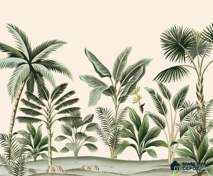 701912 - Light Green Trees in Tropical Room Wallpaper Indrani Series Canvas Tropical Design (Customised Size Wallpaper )