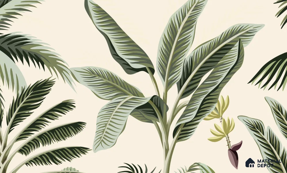 701912 - Light Green Trees in Tropical Room Wallpaper Indrani Series Canvas Tropical Design (Customised Size Wallpaper )