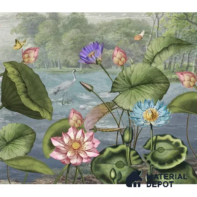 Lotus Leaves in Tropical Setting Wallpaper Indrani Series Soft Feel Tropical Design (Customised Size Wallpaper )