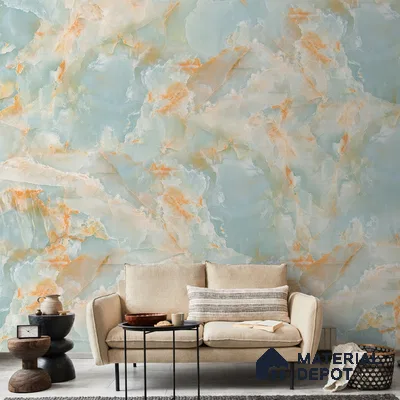 Marble Design Wallpaper for Rooms, Green and Orange Indrani Series Handmade Marble Design (Customised Size Wallpaper )