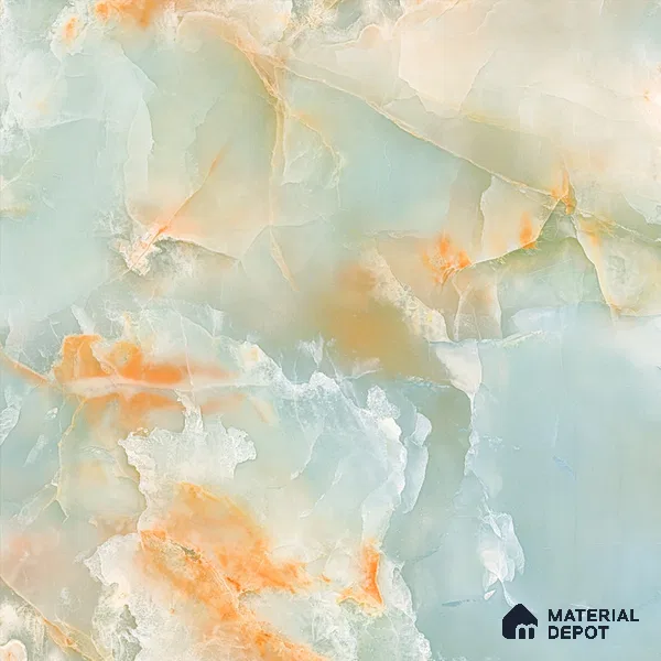 Marble Design Wallpaper for Rooms, Green and Orange Indrani Series Handmade Marble Design (Customised Size Wallpaper )