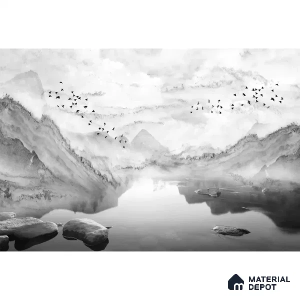 Marble Effect Scenery Customised Black & White Canvas (Customised Wallpaper)