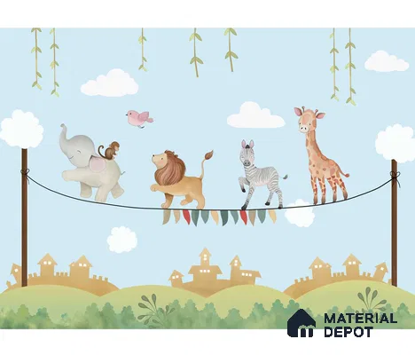 Marching Animals on Rope Theme for Kids Room, Customised Sparkla N Shine Series Handmade Entertainment Design (Customised Size Wallpaper)