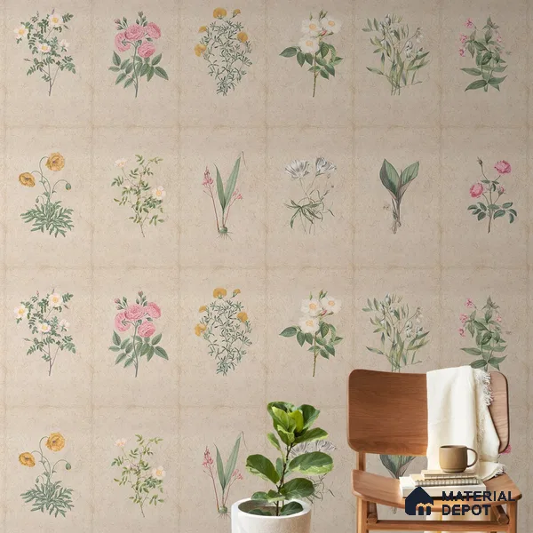 Mehek, Botanical Rendition Room Wallpaper Sukoon Series Handmade Florals Design (Customised Size Wallpaper)