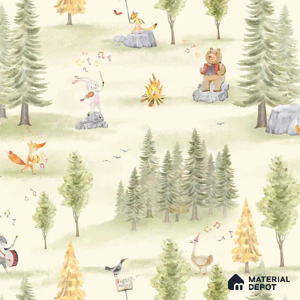 Melodious Miniatures, Jungle Themed Wallpaper for Kids Room, Green 10 Meter x 19.68 Inches Canvas Paper Type Wallpaper -54 Sq. Ft. | Minimum 15% wastage during installation