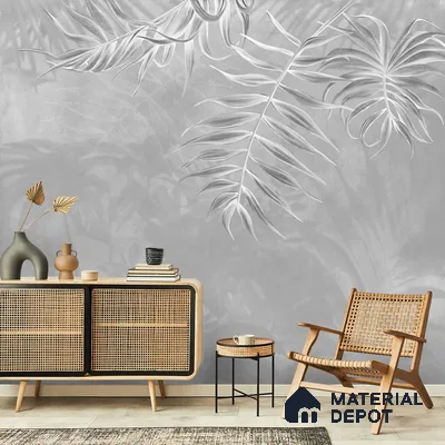 Misty Tropics Grey Tropical Leaf Customised Canvas (Customised Wallpaper)