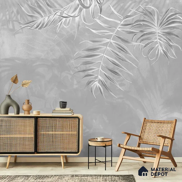 Misty Tropics Grey Tropical Leaf Customised Canvas (Customised Wallpaper)