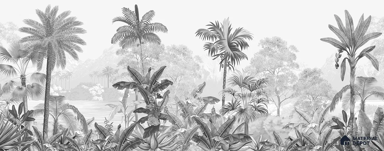 Monochrome Palm haven Wallpaper for Walls Sukoon Series Canvas Nature Design (Customised Size Wallpaper)