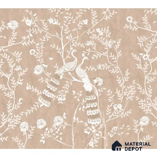 Morni, Peacock Chinoiserie Handmade Wallpaper, Clay Beige Customised Wallpaper