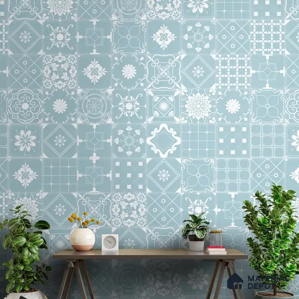 Moroccan Beauty Light Blue & White Handmade (Customised Wallpaper)