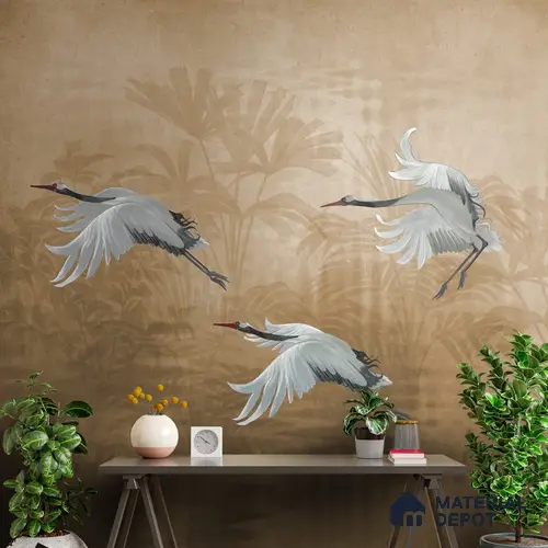 Musafir Beautiful Cranes Brown Wallpaper Sukoon Series Handmade Abstract Design (Customised Size Wallpaper)