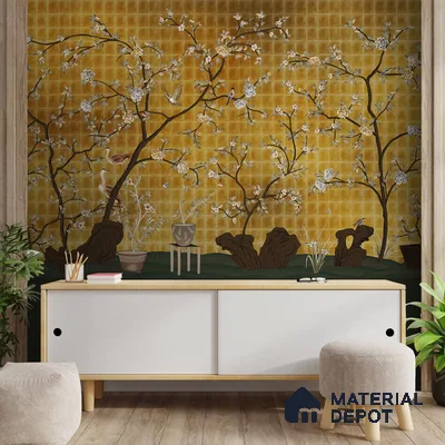Oriental Garden, Chinoiserie Wall Wallpaper Sukoon Series Handmade Chinoserie Design (Customised Size Wallpaper)