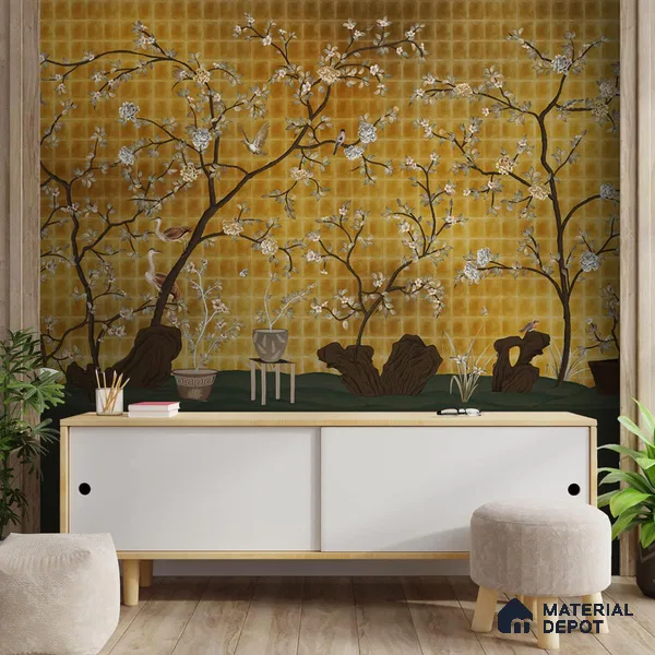 Oriental Garden, Chinoiserie Wall Wallpaper Sukoon Series Handmade Chinoserie Design (Customised Size Wallpaper)