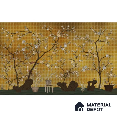 Oriental Garden, Chinoiserie Wall Wallpaper Sukoon Series Handmade Chinoserie Design (Customised Size Wallpaper)