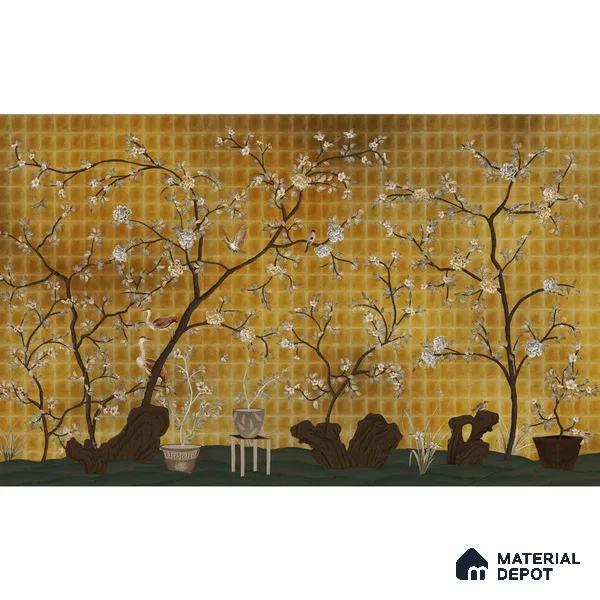 Oriental Garden, Chinoiserie Wall Wallpaper Sukoon Series Handmade Chinoserie Design (Customised Size Wallpaper)