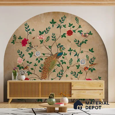 Pakhi Beige Chinoiserie Design Canvas (Customised Size Wallpaper )