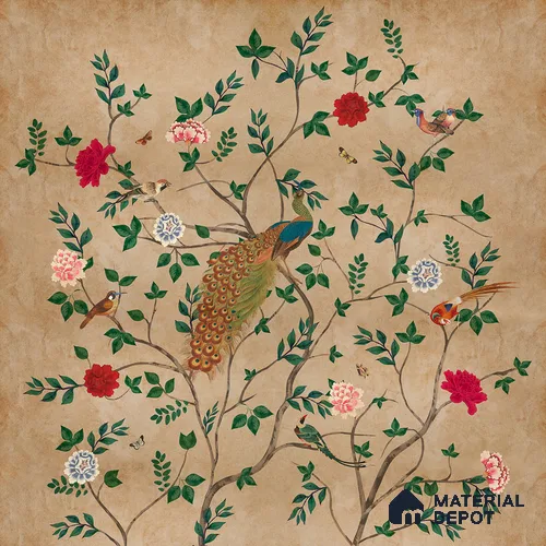 Pakhi Beige Chinoiserie Design Handmade (Customised Size Wallpaper )