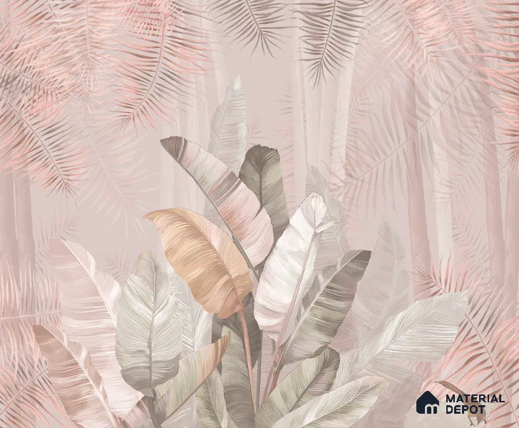 Pallav, A Champagne Pink Colors Tropical Wallpaper Indrani Series Canvas Tropical Design (Customised Size Wallpaper )