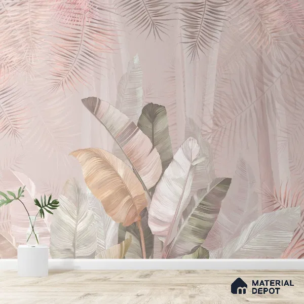 Pallav, A Champagne Pink Colors Tropical Wallpaper Indrani Series Soft Feel Tropical Design (Customised Size Wallpaper )