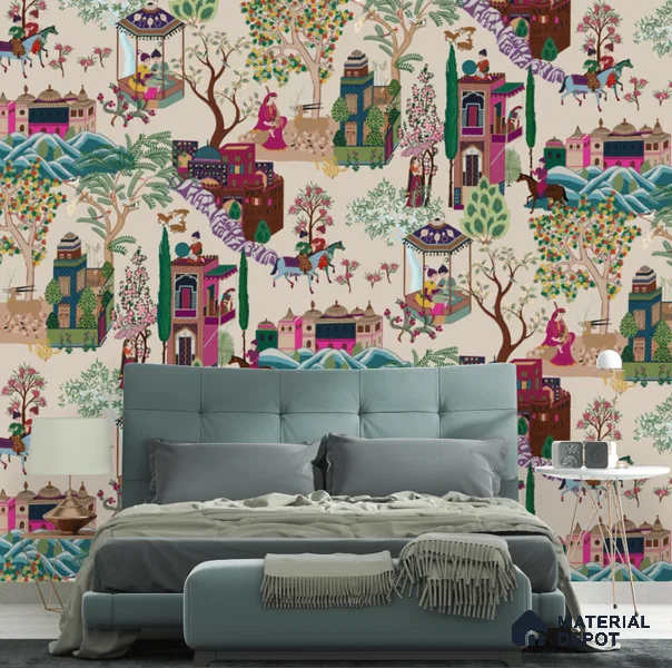 Pashmina, Indian Shawl Inspired Wallpaper for Rooms Sukoon Series Canvas Abstract Design (Customised Size Wallpaper)