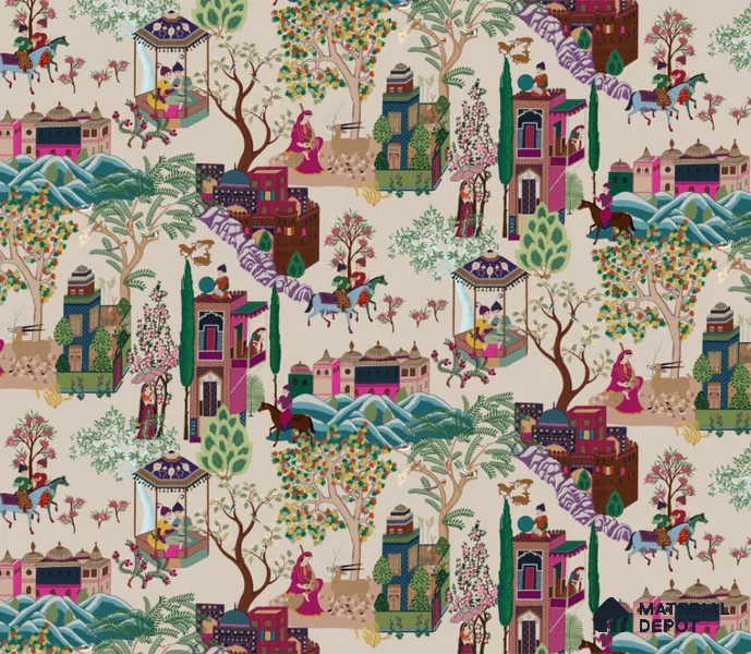 Pashmina, Indian Shawl Inspired Wallpaper for Rooms Sukoon Series Canvas Abstract Design (Customised Size Wallpaper)