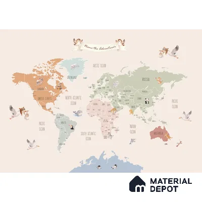 Pastel World Map Wall Size Kids Canvas Customized Wallpaper 