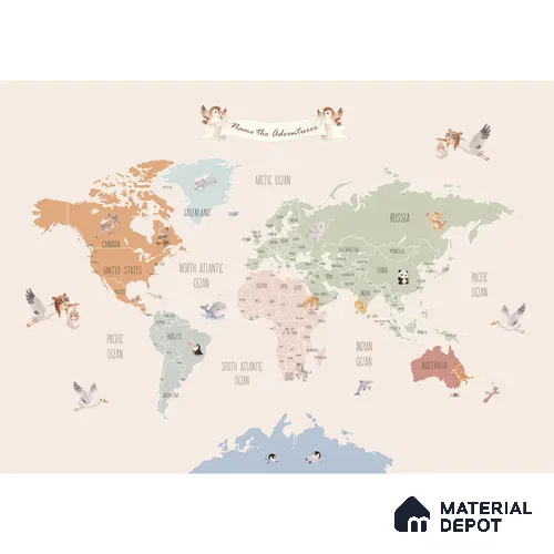 Pastel World Map Wall Size Kids Canvas Customized Wallpaper 