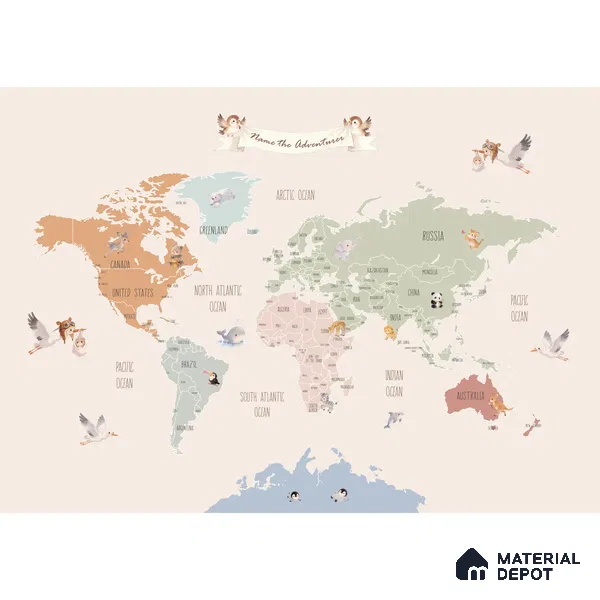 Pastel World Map Wall Size Kids Canvas Customized Wallpaper 