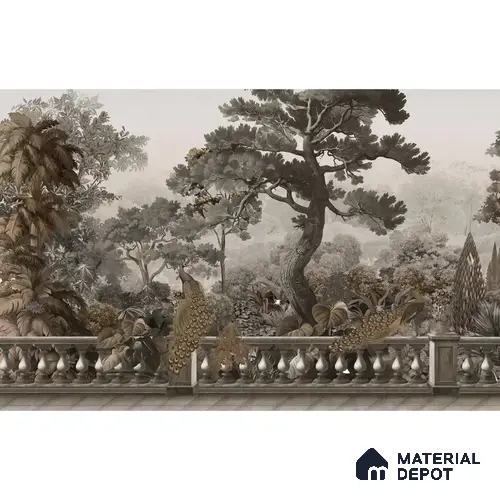 Peacock Garden, Jungle Theme Canvas Wallpaper for Walls Vintage Sepia (Customized Size Wallpaper)