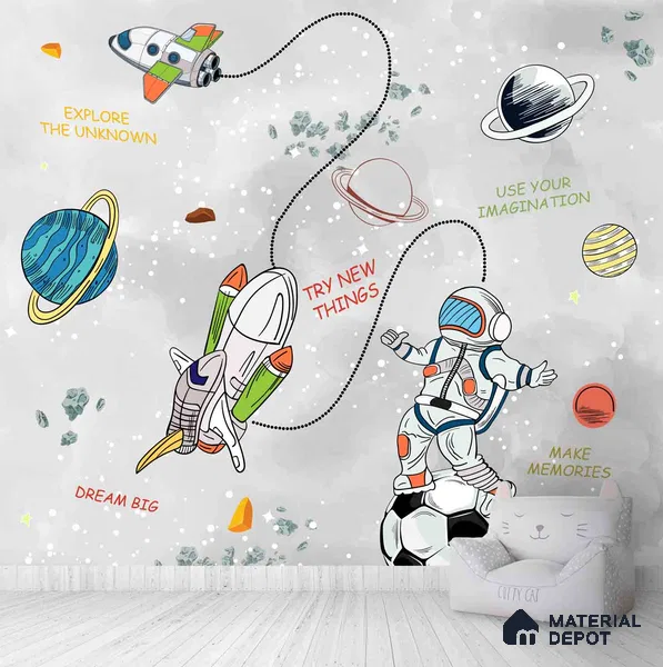 Personalised Space Kids Room Wallpaper, Colorful Sparkla N Shine Series Canvas Space Design (Customised Size Wallpaper)