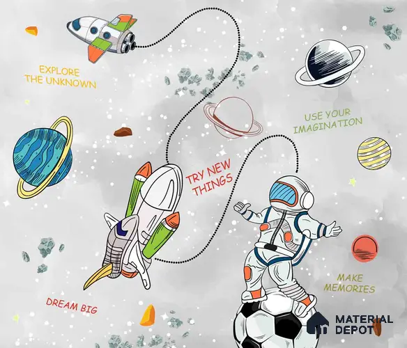 Personalised Space Kids Room Wallpaper, Colorful Sparkla N Shine Series Soft Feel Space Design (Customised Size Wallpaper)