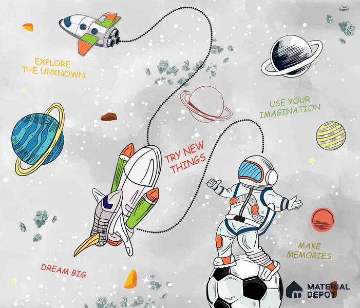 Personalised Space Kids Room Wallpaper, Colorful Sparkla N Shine Series Canvas Space Design (Customised Size Wallpaper)