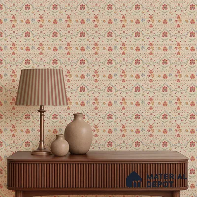 Phulkari Indian Soft Feel 6 Meter x 0.5 Meter Wallpaper Roll in Beige Color