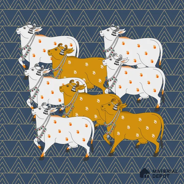 Pichwai Cow Design Blue Wallpaper for Walls, Customised Indrani Series Canvas Artistic Design (Customised Size Wallpaper )