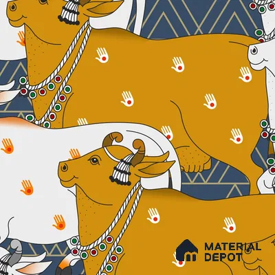 Pichwai Cow Design Blue Wallpaper for Walls, Customised Indrani Series Canvas Artistic Design (Customised Size Wallpaper )