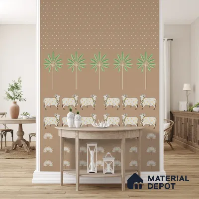 Pichwai Cow Painting Inspired for Walls, Brown Color Customised Handmade (Customised Wallpaper)