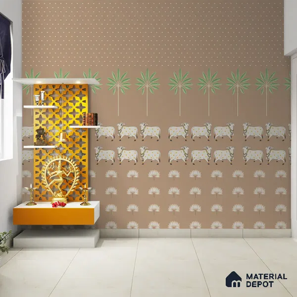 Pichwai Cow Painting Inspired for Walls, Brown Color Customised Handmade (Customised Wallpaper)