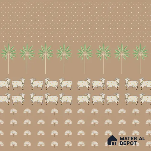 Pichwai Cow Painting Inspired for Walls, Brown Color Customised Soft Feel (Customised Wallpaper)