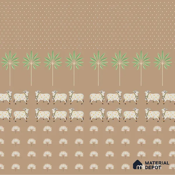 Pichwai Cow Painting Inspired for Walls, Brown Color Customised Handmade (Customised Wallpaper)