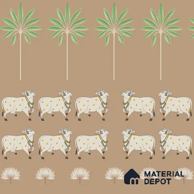 Pichwai Cow Painting Inspired for Walls, Brown Color Customised Handmade (Customised Wallpaper)
