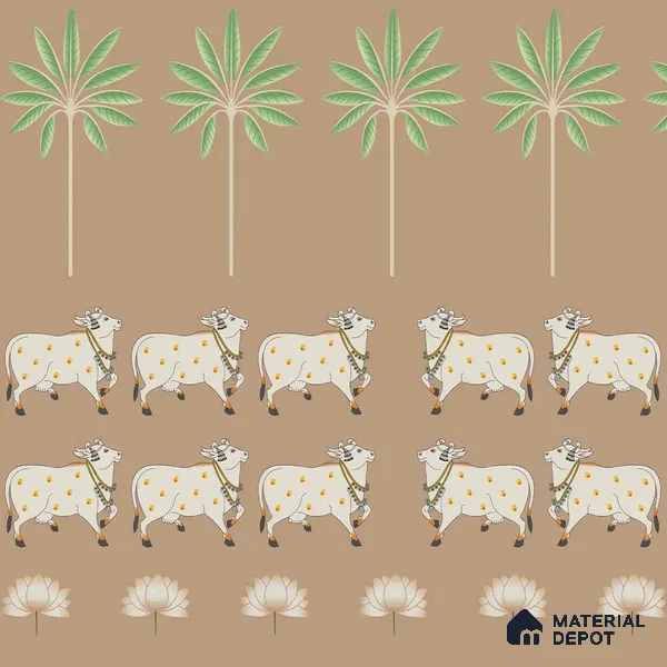 Pichwai Cow Painting Inspired for Walls, Brown Color Customised Handmade (Customised Wallpaper)