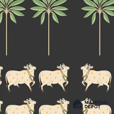 Pichwai Cow Painting Inspired Wallpaper for Walls, Customised Indrani Series Canvas Tropical Design (Customised Size Wallpaper )