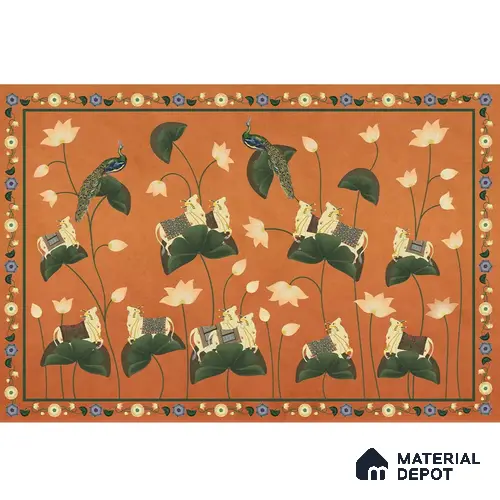 Pichwai Floral Cow Painting Inspired Rust Orange for Walls Canvas (Customised Wallpaper)