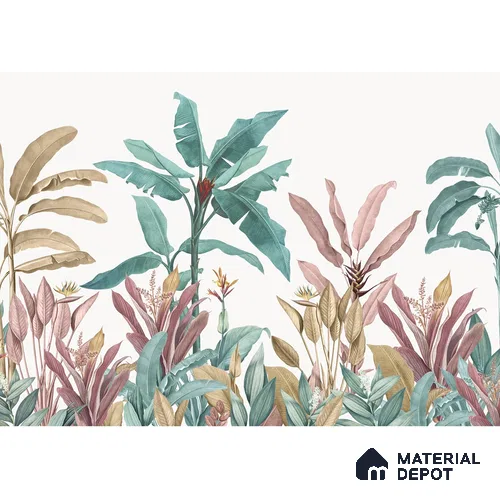 701412 - Pink & Green Tropical Trees Wallpaper Indrani Series Canvas Tropical Design (Customised Size Wallpaper )