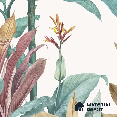 Pink & Green Tropical Trees Wallpaper Indrani Series Handmade Tropical Design (Customised Size Wallpaper )