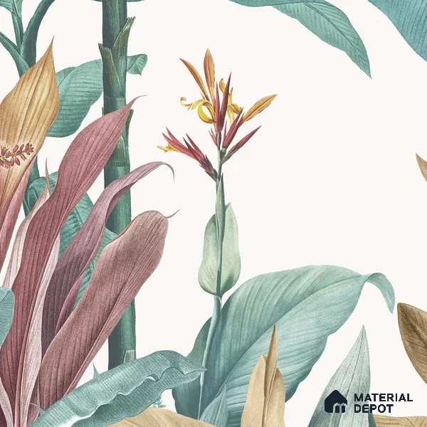 Pink & Green Tropical Trees Wallpaper Indrani Series Handmade Tropical Design (Customised Size Wallpaper )